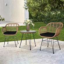 Set di conversazioni in vimini con tavolo in vetro temperato in lino giallo, beige