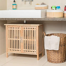 Relaxdays, naturale Mobile Bagno Legno di Noce, Mobiletto Sottolavabo, Armadietto per Lavandino, con Incavo per Sifone, 61,5 x 66 x 29 cm