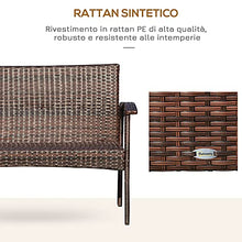 Outsunny Divano da Esterno 2 Posti in Rattan PE, Panchina da Giardino con Cuscini e Braccioli, 120x63x77cm Marrone