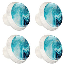 4 pcs White Cabinet Knobs for Kitchen Cabinets Bedroom Wardrobe Dresser Drawers Blue abstract art