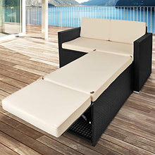 Casaria Divano Lounge 2 Posti Divanetto Nero con Cuscini Panna Pouf Mobile Chaise Longue Mobili Balcone