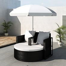 Anself Set Lounge da Giardino,Set divani da Giardino in polirattan con Parasole da Esterno Nero