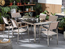 Beliani Set da Giardino Tavolo Piano Granito Nero 6 Sedie Beige 180 x 90 cm GROSSETO