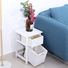 Dsrgwe Comodini 2pcs / Set Leabel Comodino da Comodino Stand Notturno con Cassetto E Cestino del Cestino Bianco