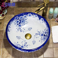 Jgophu - Lavabo in ceramica da appoggio, colore: blu e bianco