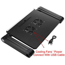 Supporto regolabile da tavolo per PC portatile, in alluminio, presa d'aria con ventola con ventole CPU, ultra leggero ed ergonomico, vassoio stand up per il letto e la sedia Nero