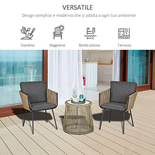 Outsunny Set con Tavolino e Sedie da Giardino da 3 Pezzi, Sedie in Rattan per Esterni, Cachi e Grigio