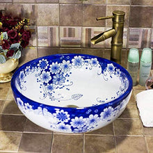 Jgophu - Lavabo in ceramica da appoggio, colore: blu e bianco