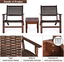 YRRA 3 Pz Patio Conversazione Set Set Solido Eucalipto Telaio in Legno All'aperto Mobili in Vimini Set di Bistro Set con tavolino Mobili in Rattan Set per Cortile (Marrone)