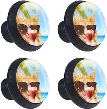 Gatto divertente con cocktail sulla spiaggia Pomelli per Porta Set di 4 Pomelli per Mobili Manopole per Cassetti Cucina Armadio Vetro