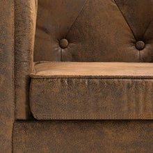SKM Divano Chesterfield a 3 posti in Tessuto Scamosciato Marrone