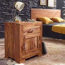 FineBuy Comodino Letto Legno Massello Sheesham 50x60x40cm Stile Moderno | Consolle Notturna con cassetto e Porta | Comodino da Notte