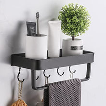 GERUIKE Mensola da Doccia, Cestino da Doccia in Alluminio, Finitura Opaca Nero Organizer Doccia , Con Portasciugamani e Gancio, Senza Chiodi, Autoadesiva, Antiruggine, Per Bagno e Cucina