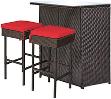 YRRA Patio Bar Set da 3 Pezzi Barra di Vimini in Rattan da 3 Pezzi Set con 2 Cuscini Sgabelli e tavolino in Vetro Set di mobili per Esterni per backyards Patio (Rosso)-Rosso