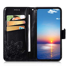 Saceebe Compatibile con Huawei Y5 2018 Custodia pelle Cover a libro Portafoglio Flip Case [Custodia in pelle goffrata con fiori e farfalle con cordino] anteriore e posteriore Bumper Case,nero