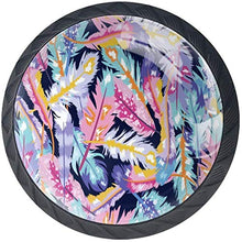Piume di Boho blu viola rosa dell'acquerello Pomelli per Porta Set di 4 Pomelli per Mobili Manopole per Cassetti Cucina Armadio Vetro