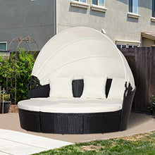 Outsunny Set 5 Pzi Divano Circolare da Giardino, Mobili Componibili Rattan Nero, Tettuccio e Cuscini Beige 180x175x147cm