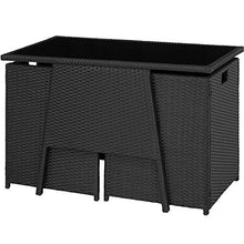 Chicreat Set pieghevole in polyrattan, 2 Sedie e 1 Tavolo con ripiano in vetro, include cuscini per seduta e schienale