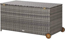 Baule da Giardino, Scatola di stoccaggio da giardino, cestino in rattan nero con coperchio, contenitore di fodera impermeabile per strumenti per giardinaggio patio, cuscini, accessorio per piscina, cu