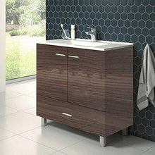 Mobile Bagno con Gambe e Lavabo in Porcellana - 2 Porte e 1 Cassetto Ammortizzato - Il Mobile è ASSEMBLATO - Modello RAKI (80 cms, Tea)