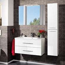 FACKELMANN B.Clever - Set di mobili da bagno, 3 pezzi, 120 cm, con lavabo in marmo e specchio da bagno