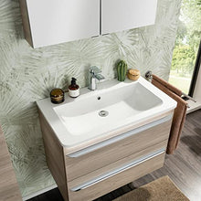 Fackelmann, set di mobili da bagno, 4 pezzi, con lavabo sospeso da 80 cm e armadietto a specchio a LED, colore marrone chiaro