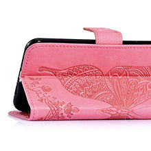 Saceebe Compatibile con Huawei enjoy 9 Custodia pelle Cover a libro Portafoglio Flip Case [Custodia in pelle goffrata con fiori e farfalle con cordino] anteriore e posteriore Bumper Case,rosa
