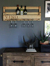 Dekorie Cantinetta in legno da parete – con porta bicchieri e scritta Vino – effetto ruggine – già montata – Scaffale per bottiglie di vino e bicchieri di vino