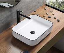 LHY BATHLEADER Lavabi d'appoggio in Ceramica Lavandino da Bagno Senza Troppopieno per Bagno,Whitewithblackedges
