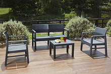 Dmora Salottino per Interno ed Esterno Composto da: 2 poltrone, 1 Divano a Due posti e 1 tavolino, con Cuscini, Made in Italy, Antracite