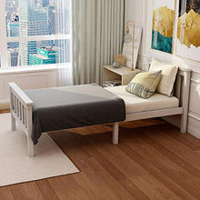 Letto singolo in legno di pino massiccio con rete a doghe di legno con testiera, 90 x 190 cm, colore: bianco