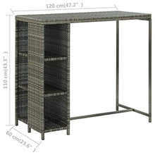 FAMIROSA Tavolo da Bar con Ripiani Grigio 120x60x110 cm in Polyrattan-3477