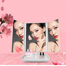 PULLEY Trifold Makeup Vanity Specchio con luci dimmerabili, Dual Power LED illuminato portatile specchio ingrandimento (colore: bianco)