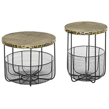Outsunny Set di 2 Tavolini da Giardino in Metallo con Ceste, Arredamento da Esterno Stile Industriale Nero