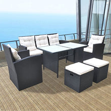 Festnight 18 Pz Set Mobili da Pranzo da Giardino Esterno in Polirattan Nero/Marrone,Set 1Tavolo Rettangolar+1 Divano a 3 Posti con Cuscini + 2 Poltrone con Cuscini + 2 Sgabello Cubo Seduta
