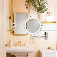 MOMD Specchio Ingranditore da Parete con Luce LED, Lente d'Ingrandimento 10x e Specchio Piatto, Specchio da Bagno Girevole Orizzontali a 360 °10x