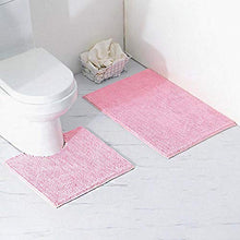 Tappetino da bagno Tappeto Facile da pulire Set da bagno in due pezzi rettangolare a forma di U per la casa per il bagno(Pink)