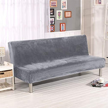 Velluto Peluche Armless Divano Slipcover,3 posti Inverno Spessa Elasticizzato Divano Letto coperture mobili Protector Fits Divano Letto Pieghevole Senza braccioli Silver Grey