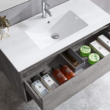Mobile Bagno Sospeso con Lavabo e Specchio Salvaspazio in Legno MDF e Ceramica Elegante (Grigio Rovere 80cm.)