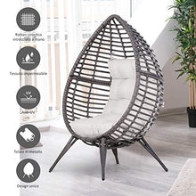 Outsunny Poltrona da Esterno in Rattan con Cuscino Grigio e Beige Forma a Goccia 101x89x156cm