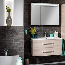 Facchellmann B.Clever - Set di mobili da bagno in frassino con mobiletto, 90 cm, con lavabo in marmo pressofuso e armadietto a LED