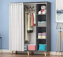 Armadio con armadio stabile e resistente Armadio grande assemblato economico, facile da riporre e installare, con asta appendiabiti, armadio in legno massello, tenda scorrevole-C white