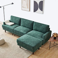 belupai Divano moderno in tessuto, a forma di L, 3 posti, con ottomana, 266 cm, smeraldo
