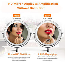 ZEPHBRA 8'' Specchio per Trucco con Luce a LED, Specchio Cosmetico Ingranditore, Specchio da Parete per Bagno Bilaterali 5X, 360° Girevole e Rotondo (Argento)
