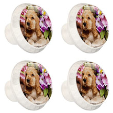 4 pcs White Cabinet Knobs for Kitchen Cabinets Bedroom Wardrobe Dresser Drawers English Cocker Spaniel puppyfnd flowers in basket