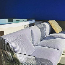 Kartell, Pop Outdoor 704362, Divano 3 Posti da Giardino Esterno, cm242x70. Cuscini a Righe Blu.