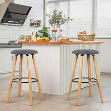 COSTWAY Set da 2 Sgabelli da Bar Alti Rotondi, Sedia per Cucina con Poggiapiedi, Gambe in Legno, Grigio