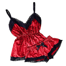 Pigiama sexy da donna, con scollo a V, in velluto, con fiocco, set di pigiami da donna