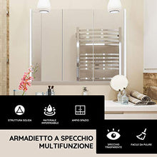 DREAMADE Armadietto a Specchio per Bagno Mobiletto Specchiera con Specchio e 3 Ante per il Bagno a 3 Ripiani, Bianco