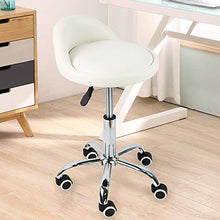 KKTONER Sgabello Rotondo in Pelle PU con Schienale Regolabile Regolabile in Altezza Sedia da Lavoro Girevole con Ruote Spa (Bianco)